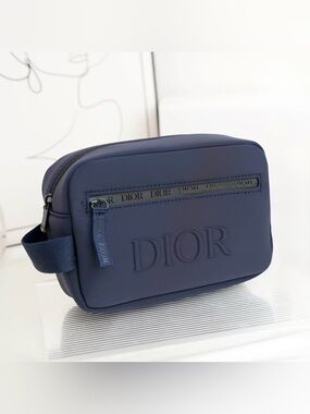 Dior Navy Embossed Logo Men's Pouch